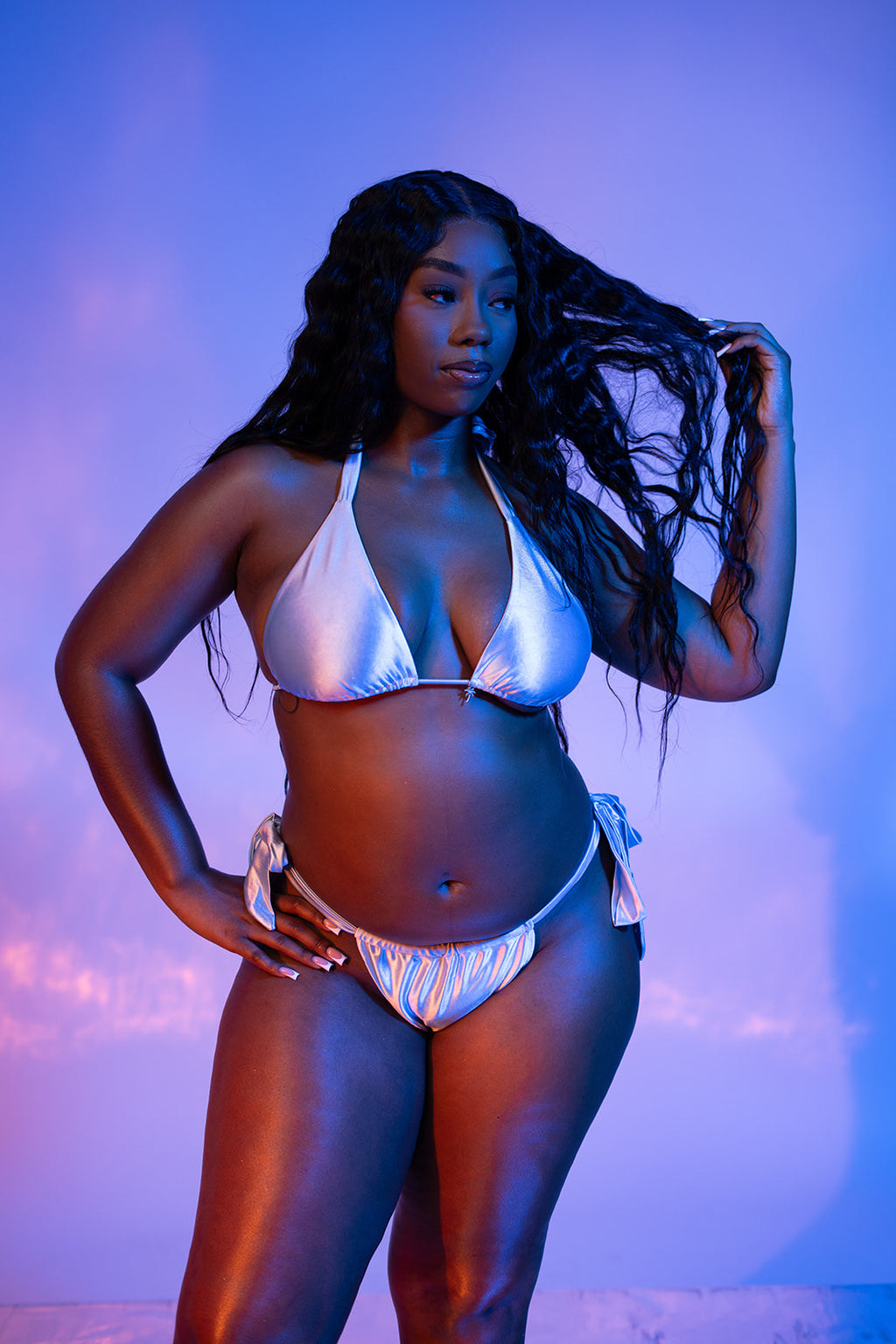 Sky Satin Bikini Top