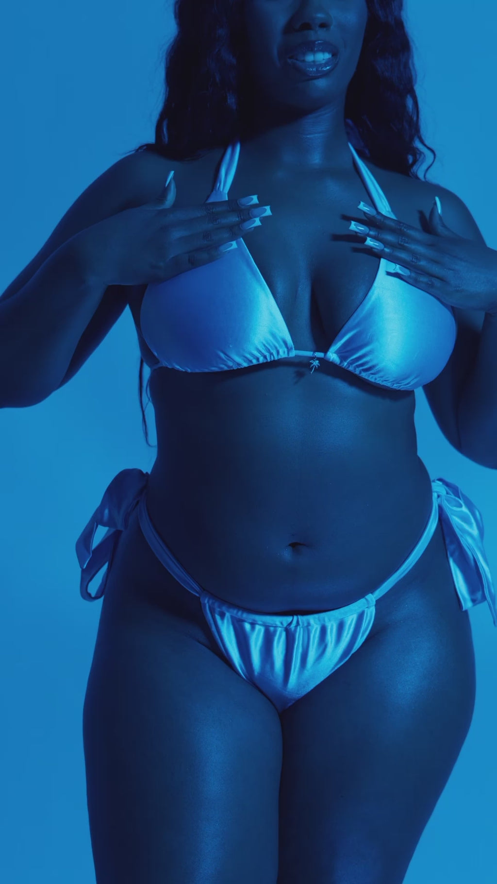 Sky Satin Bikini Top